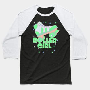 Roller Girl Roller Skating Derby Alien Green Baseball T-Shirt